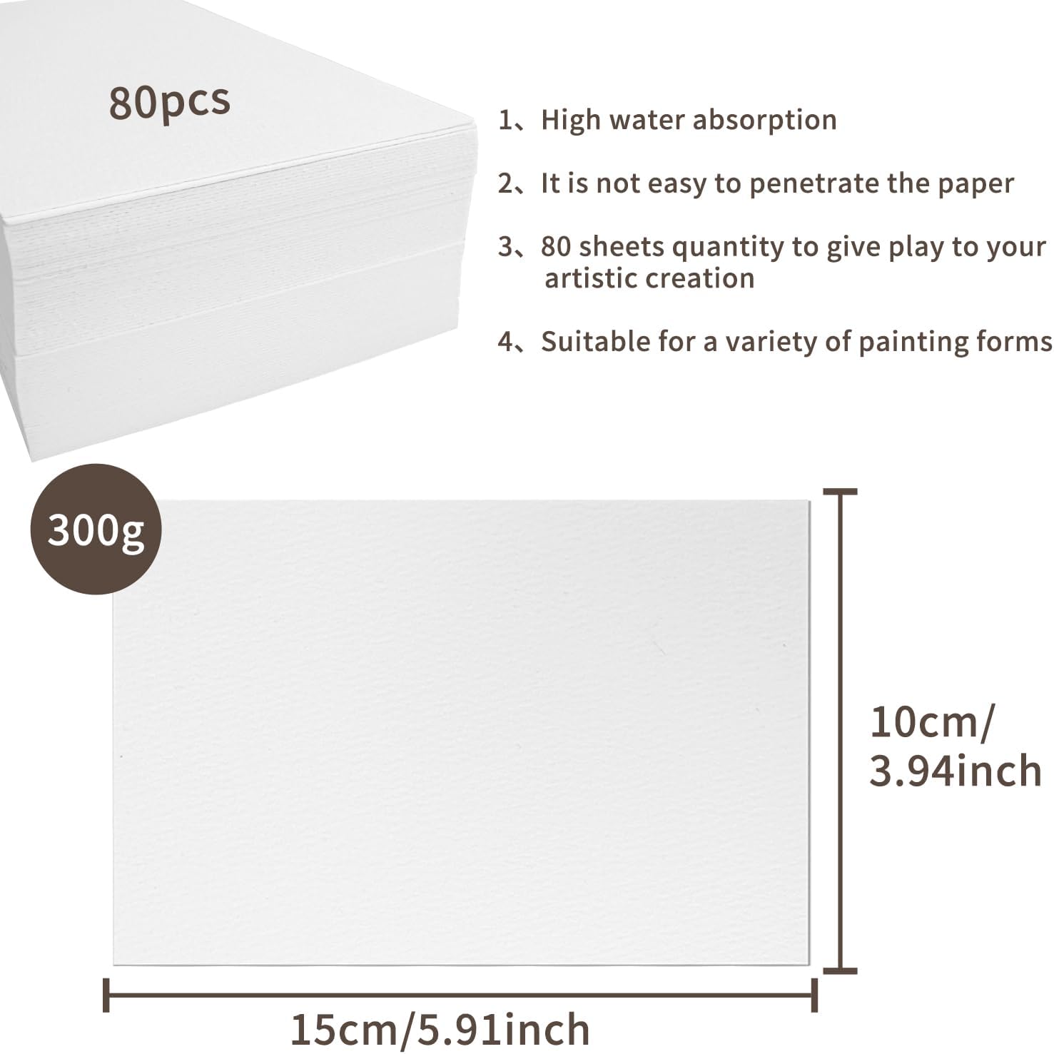 80 Sheets Watercolour Paper Bulk, 140 lb/300 GSM Cotton Cold Press Water Colour Paper for Students Adults Artists Drawing Painting Supplies Postcards, White, 5" x 7"