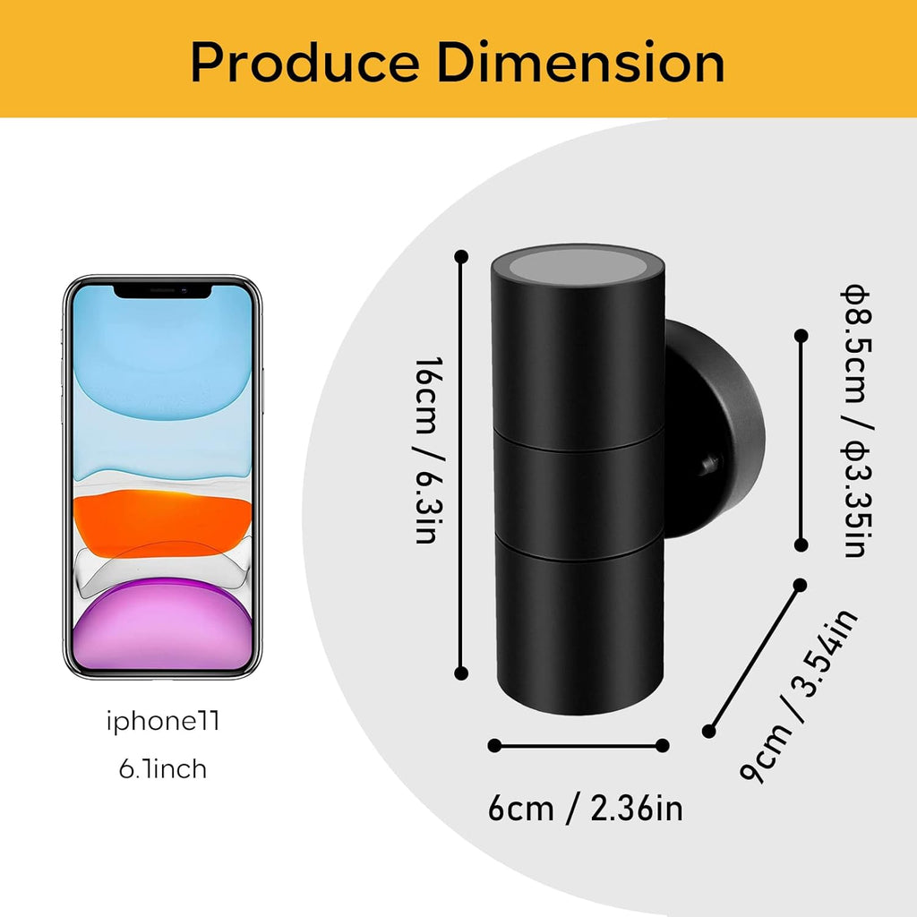 Outdoor Wall Lights, Up Down Mains Powered Lighting, Black Stainless Steel IP44 Waterproof, Exterior Wall Sconce for Indoor, Front Door, Patio, Porch, Garden, Garage - 4 Pack (No Bulb Incl)