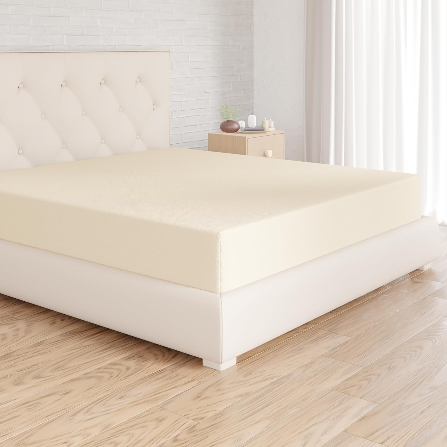 Bedding Soft Microfibre Super King Fitted Sheet with 12 inch (30 cm) Deep Pocket, 180 x 200 cm, Beige Main image