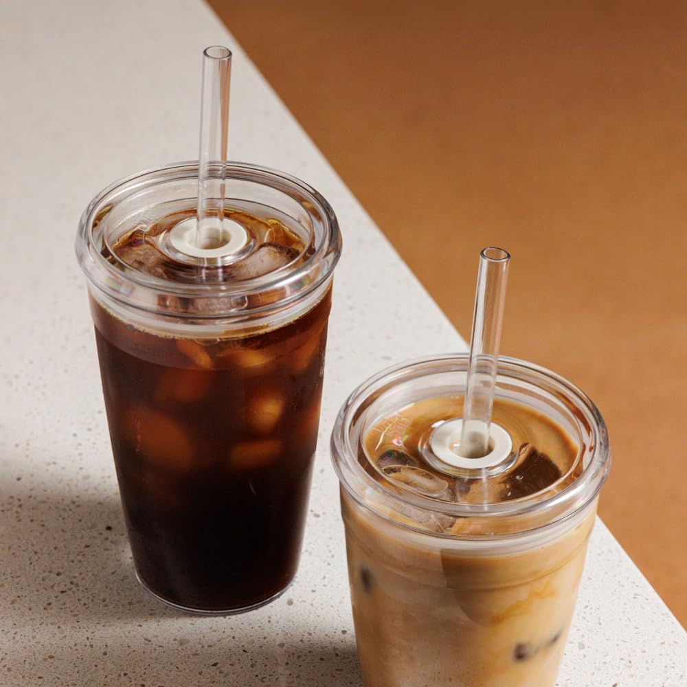 Cold Cup - Clear Plastic, Reusable Ice Coffee Cup with Lid and Straw - Large 16oz (454ml)