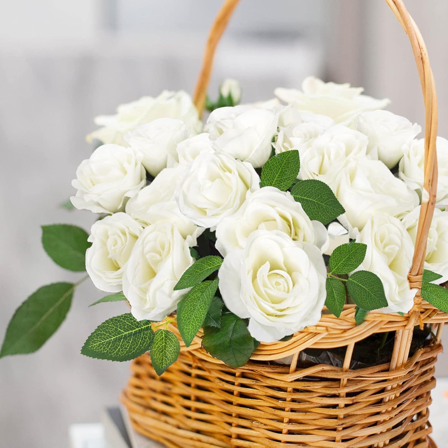 12 Pcs Artificial Roses, White Artificial Flowers Fake Roses Silk Fake Flowers for Garden, Wedding, Indoor and Outdoor