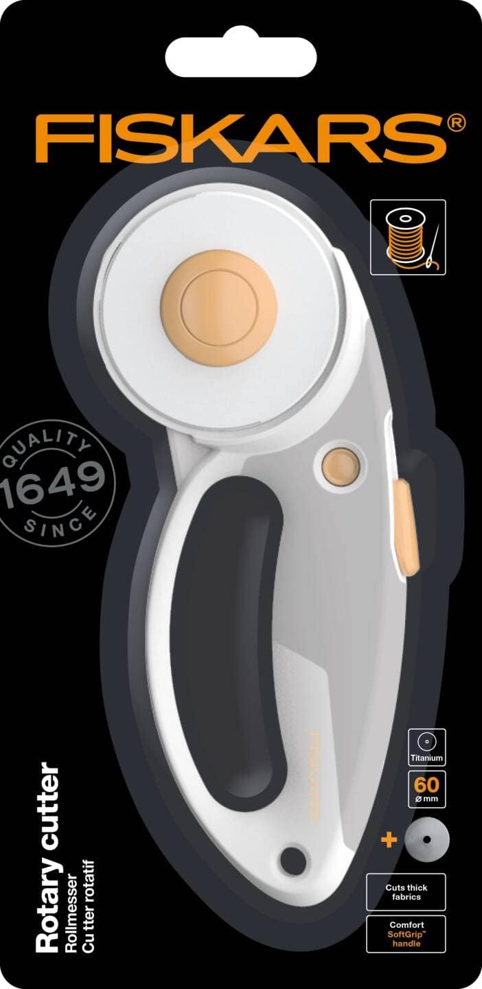titanium rotary cutter, rotary blade with loop handle, right and left-handed, blade diameter: 60 mm, orange/white/grey, 1066040