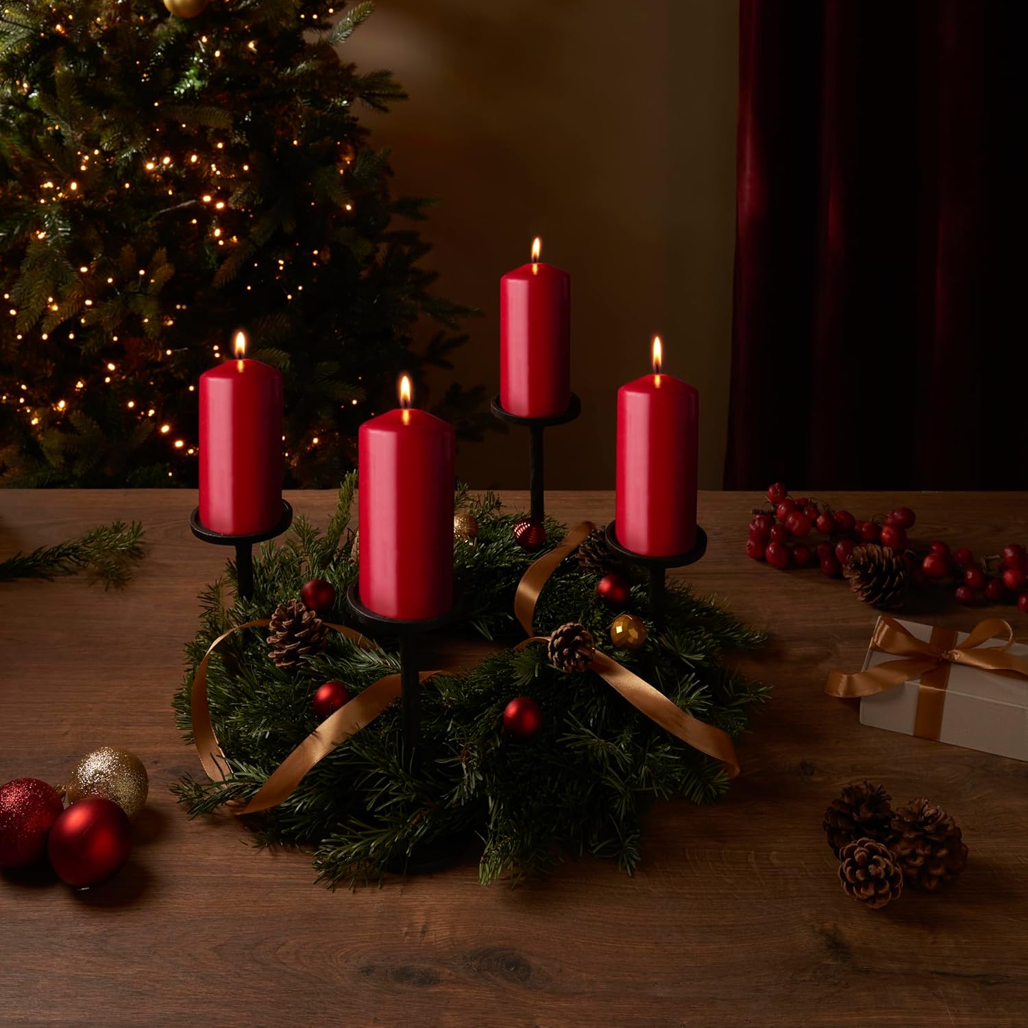 Smooth Pillar Candles - Red - Pack of 6-20 x 7 cm - Decorative Household Candles - Burn Time 75 Hours - Unscented - Contains Natural Plant Wax - Without Palm Oil