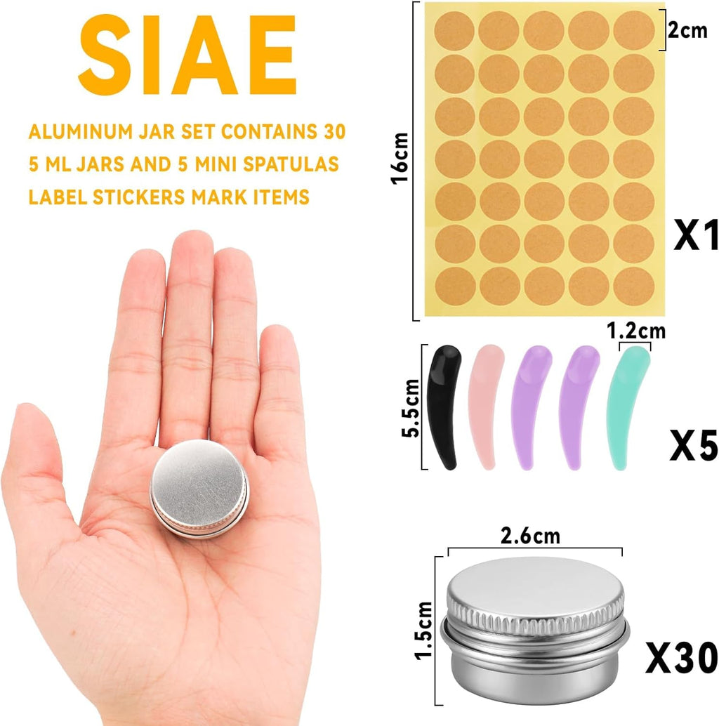30Pcs 5ml Aluminum Cosmetic Pots with Leak-Proof Screw Lids,Travel Sample Containers,Portable Mini Storage Jars for Lip Balm, Creams and Makeup