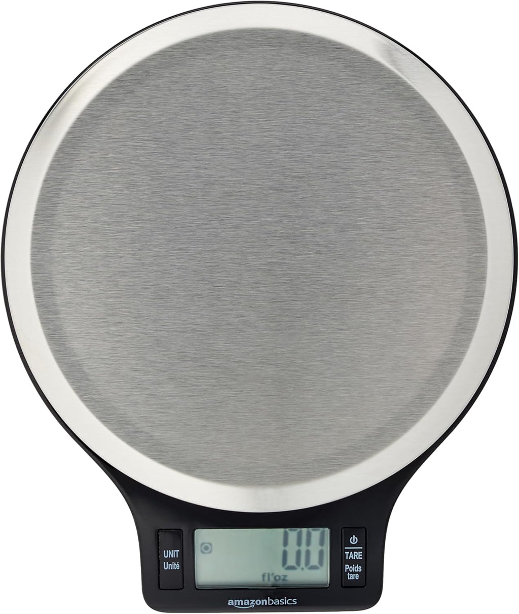 Digital kitchen scales with LCD display (with batteries), Black and Stainless Steel, BPA free, Weighs up to 11 pounds