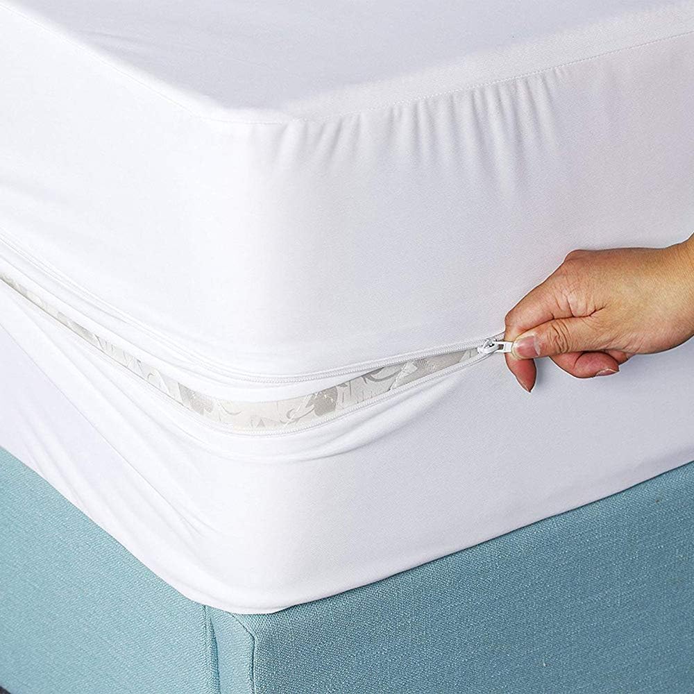 Single Bed Zipped Waterproof Mattress Protector Single with Zip Bed Fitted Sheet Zip Up Mattress Cover Encasement Protector All Round Protection 30cm Deep Fitted (Single 90x200cm+30cm) Main image