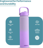 OMNIA Vacuum Insulated Stainless Steel Water Bottle, 2 Lids (Straw & Spout) Leakproof, BPA-Free, Reusable Flask, Hot & Cold Thermos for Sports, Gym, Travel, Outdoors (Gradient Purple, 750ML)