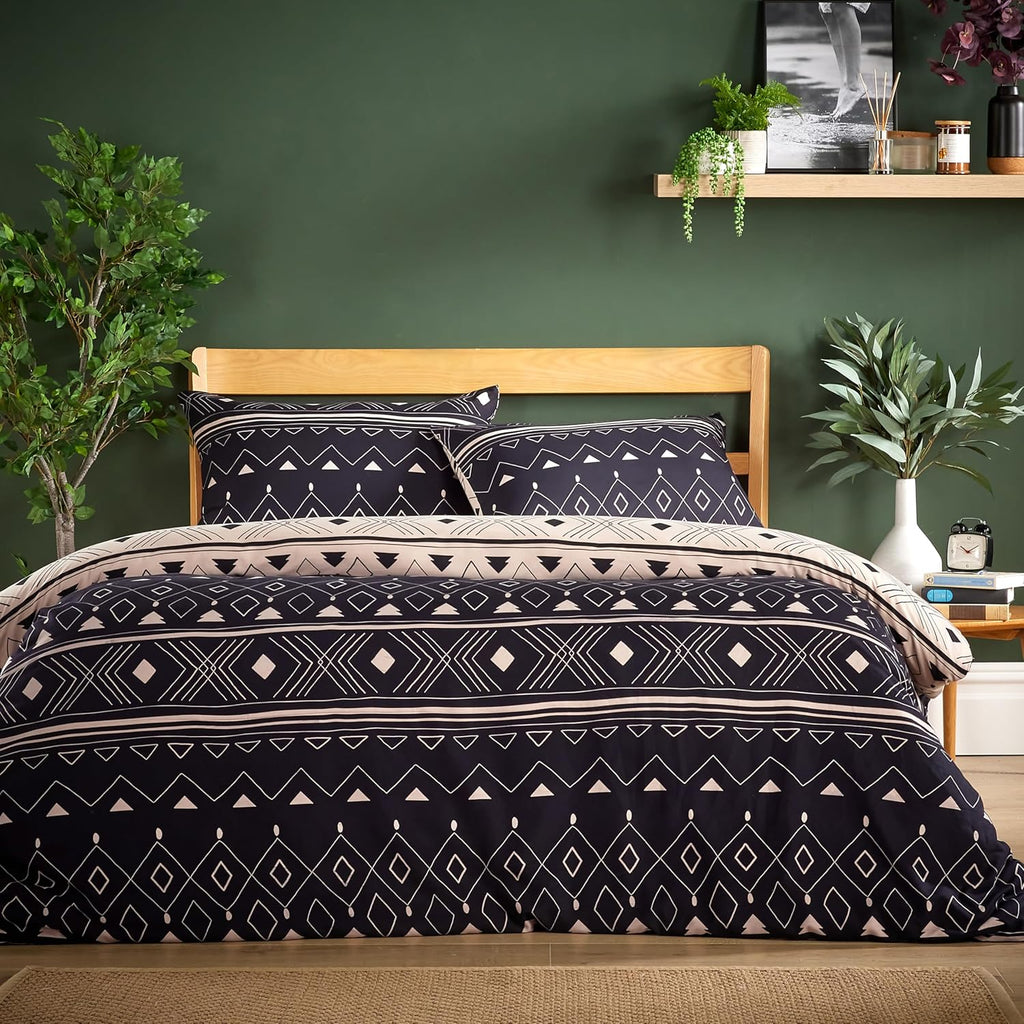 Super Soft Flannel Duvet Cover Set Quilt Bedding Covers with Pillowcases Luxurious Colourful Checked Printed Design Reversible Pattern for Comfort Sleep, Oslo Black Double