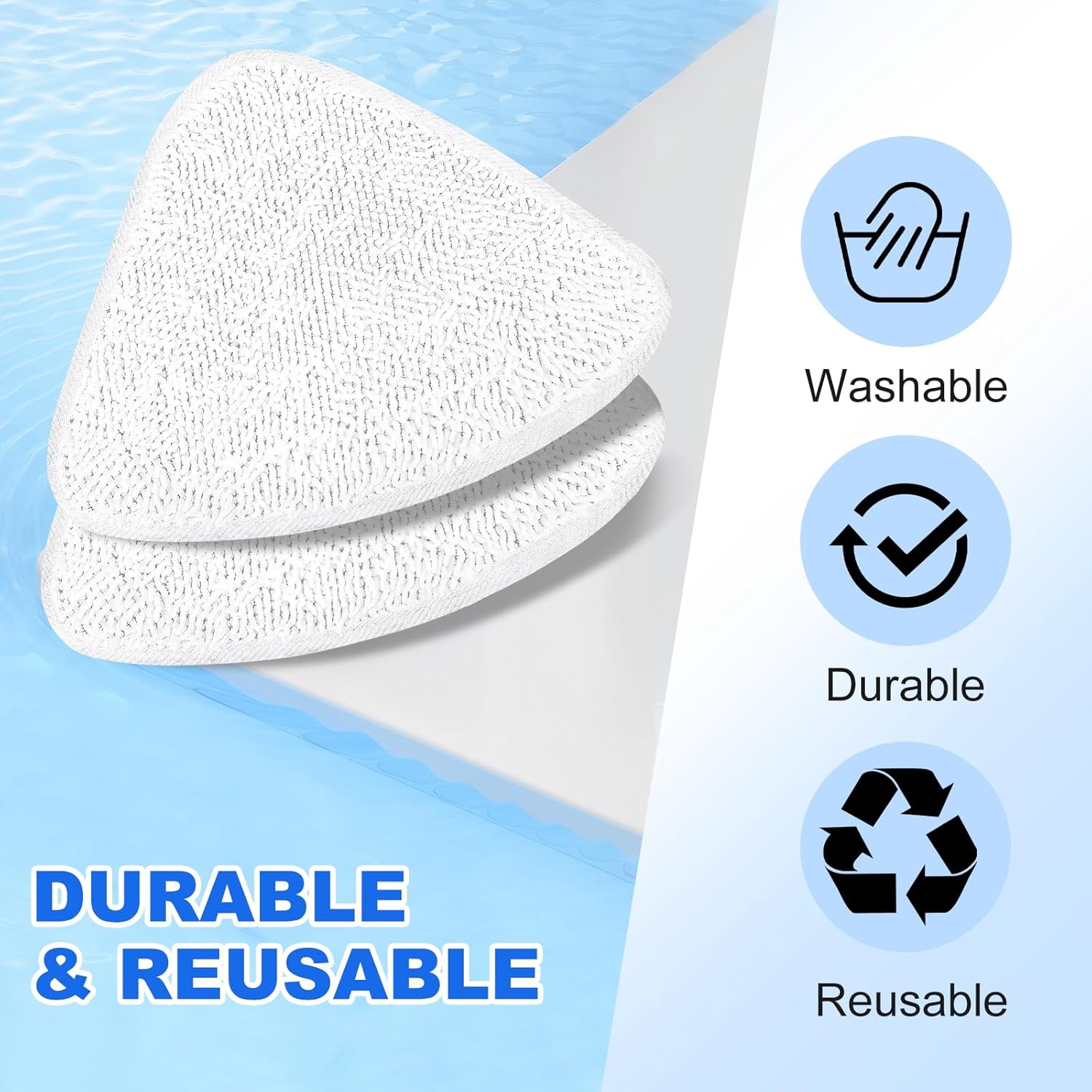 Washable Steam Mop Head Replacement Compatible with Vileda Steam Mop Plus, Triangular White Refills for Vileda Steam Mop Replacement Pads, for Vileda Mop Head Replacement (3-Pack)