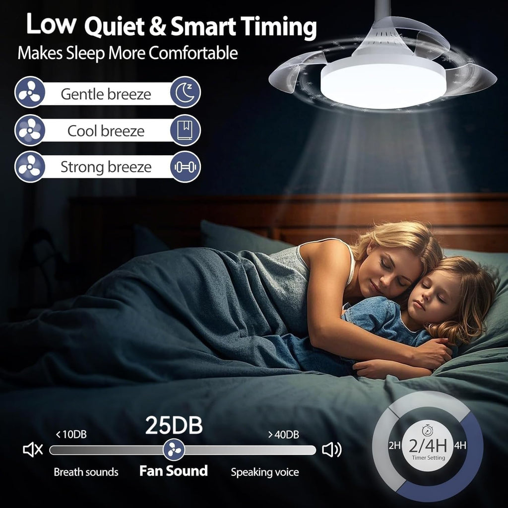 Ceiling Fans with Lights and Remote, 40W Retractable Modern Smart Ceiling Fan Upgraded Motor, 3 Colors 4 Wind Speeds, 3000-6500K Dimmable E27 Base LED Fan Light for Bedroom, Living Room