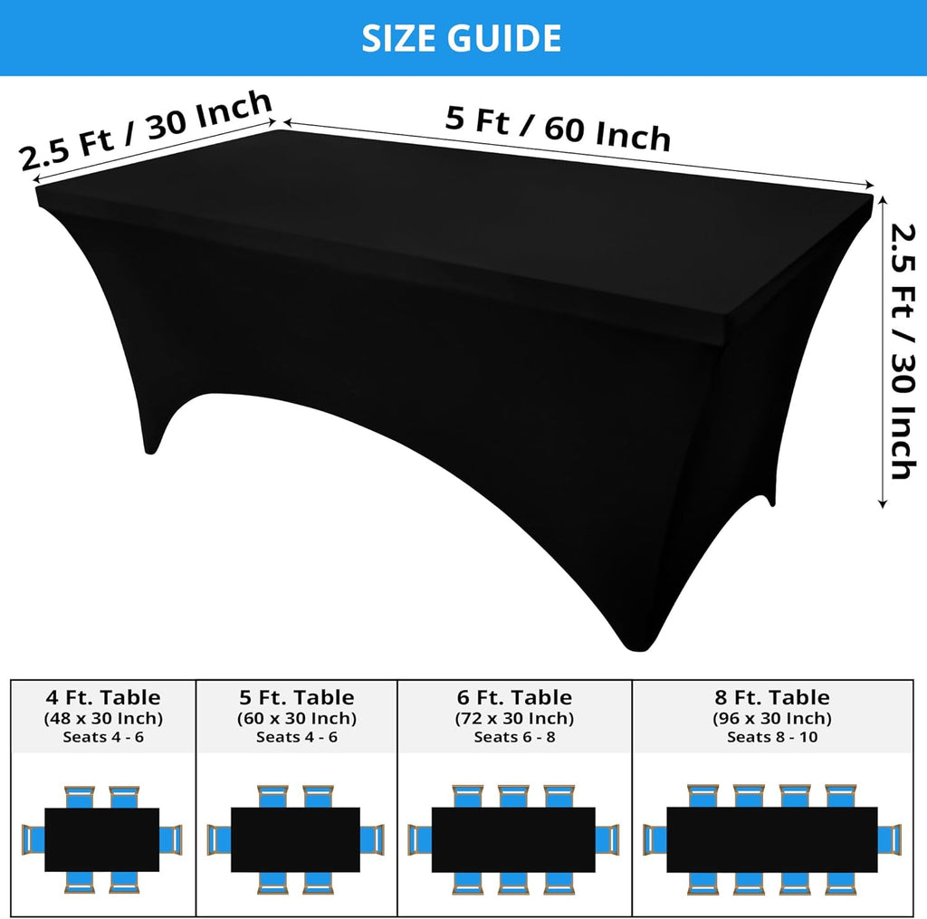 Spandex Tablecloth 2 Pack [5FT, Black] Tight, Fitted, Washable and Wrinkle Resistant Stretch Rectangular Patio Table Cover Event, Wedding, Banquet & Parties [60Lx30Wx30H Inch] (UK0737)