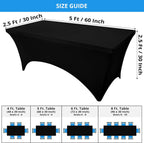 Spandex Tablecloth 2 Pack [5FT, Black] Tight, Fitted, Washable and Wrinkle Resistant Stretch Rectangular Patio Table Cover Event, Wedding, Banquet & Parties [60Lx30Wx30H Inch] (UK0737)