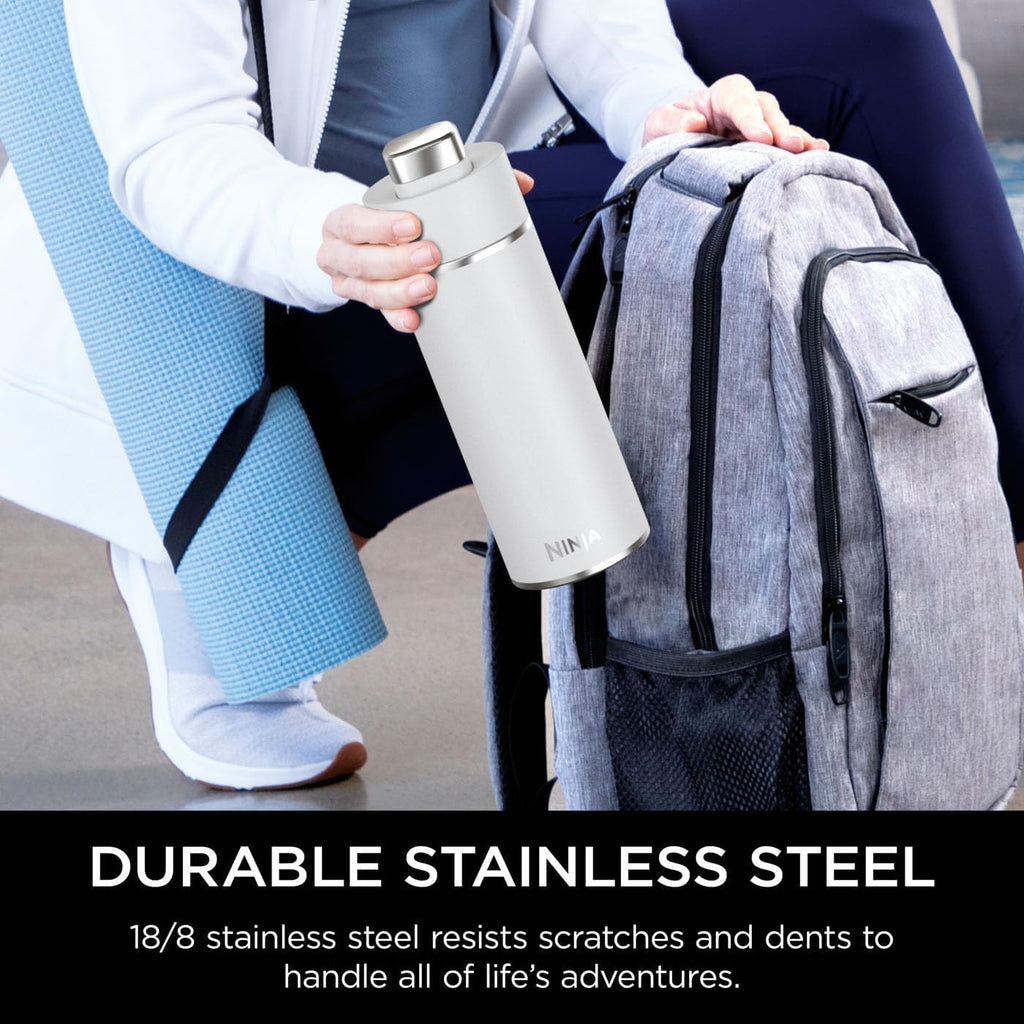 Ninja Thirsti Water Bottle and Flask 530 ML With Leak-Proof Lid, Designed For Carbonated, Hot & Cold Drinks, Ideal For Travel & Sports, Triple Insulated, Stainless Steel Bottle, White, DW1801EUUKWH