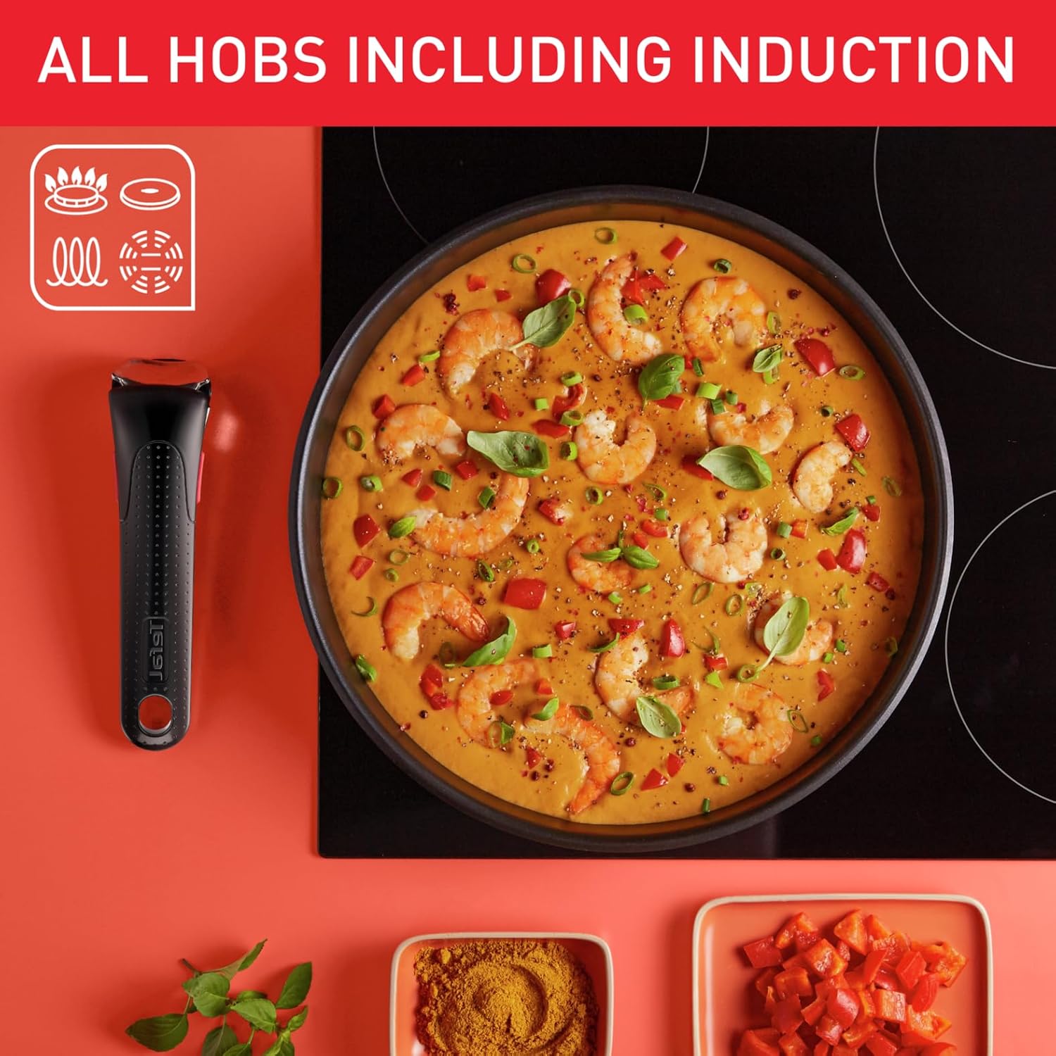 Ingenio Emotion 10 Piece Set, Pots & Pans Set, Stainless Steel, Stackable, Induction, Easy Cleaning, Non-Stick Coating, Heat Indicator, L897SA74