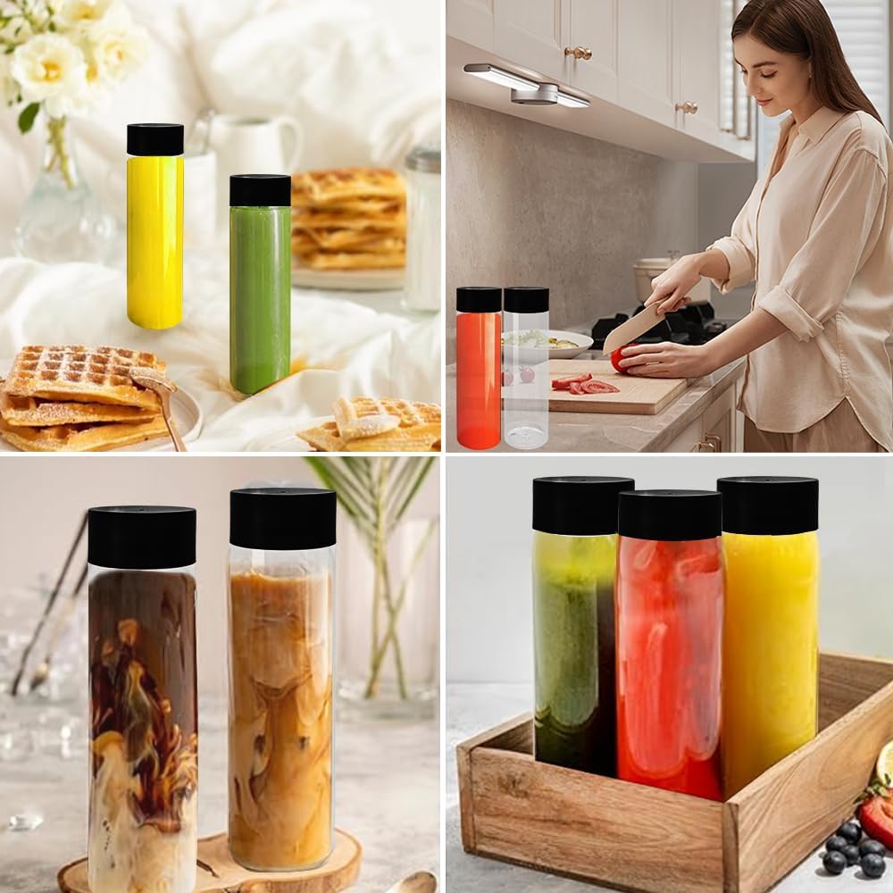 16 Pack 500ml 16oz Plastic Juice Bottles with Black Lids, Transparent Reusable Empty Drink Bottles Ideal for Water, Juice, Milk and Other Homemade Beverages