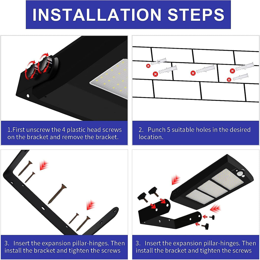 Solar Street Lights Outdoor Waterproof, Dusk to Dawn, with Motion Sensor and Remote Control, Suitable for courtyards, Gardens, Streets, Garage, Wall Mount 30000LM