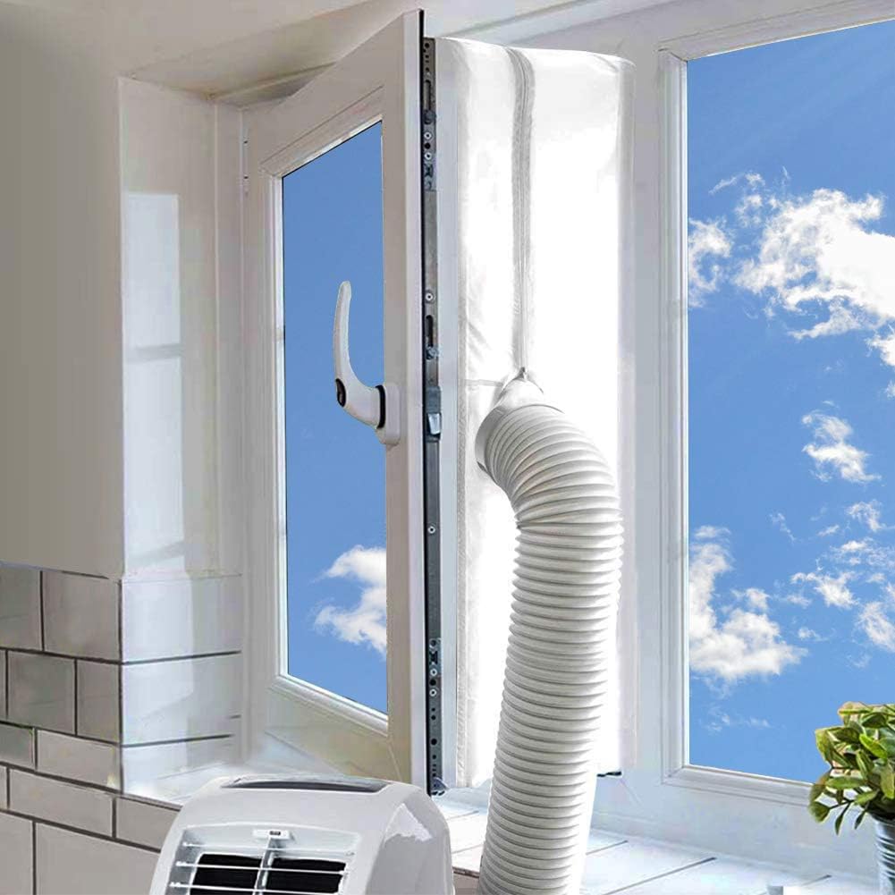 AC Window Seal,Portable Universal Window Kit for Mobile Air Conditioner Unit and Tumble Dryer 400cm/158Inch,Hot Air Stop Air Exchange Guards with Zip and Adhesive Fastener Main image
