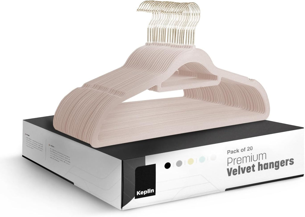 Velvet Hangers 20 Pack - Non-Slip Clothes Hangers with Tie Bar & 360° Hook - Durable & Sturdy, Space-Saving Wardrobe Organisers for Suits, Jackets & Clothes- Home Storage Solution (Blush Pink)