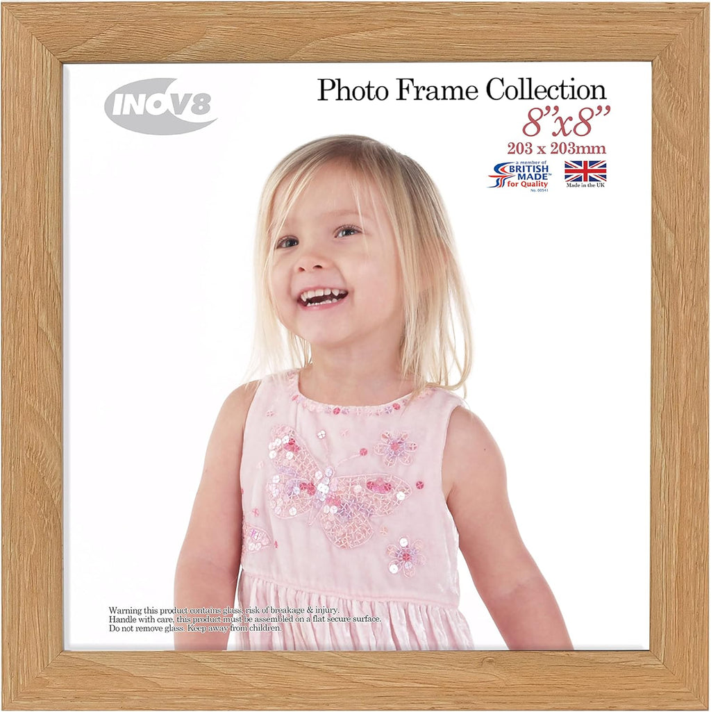 British Made Picture / Photo Frame to fit 8"x8" (20.32cm x 20.32cm) with Lime Oak Wood Effect Frame