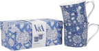 Coffee and Tea Mugs, Porcelain Bone China Mug, William Morris Wild Tulip Design, 300ml, Set of 2, Gift Boxed