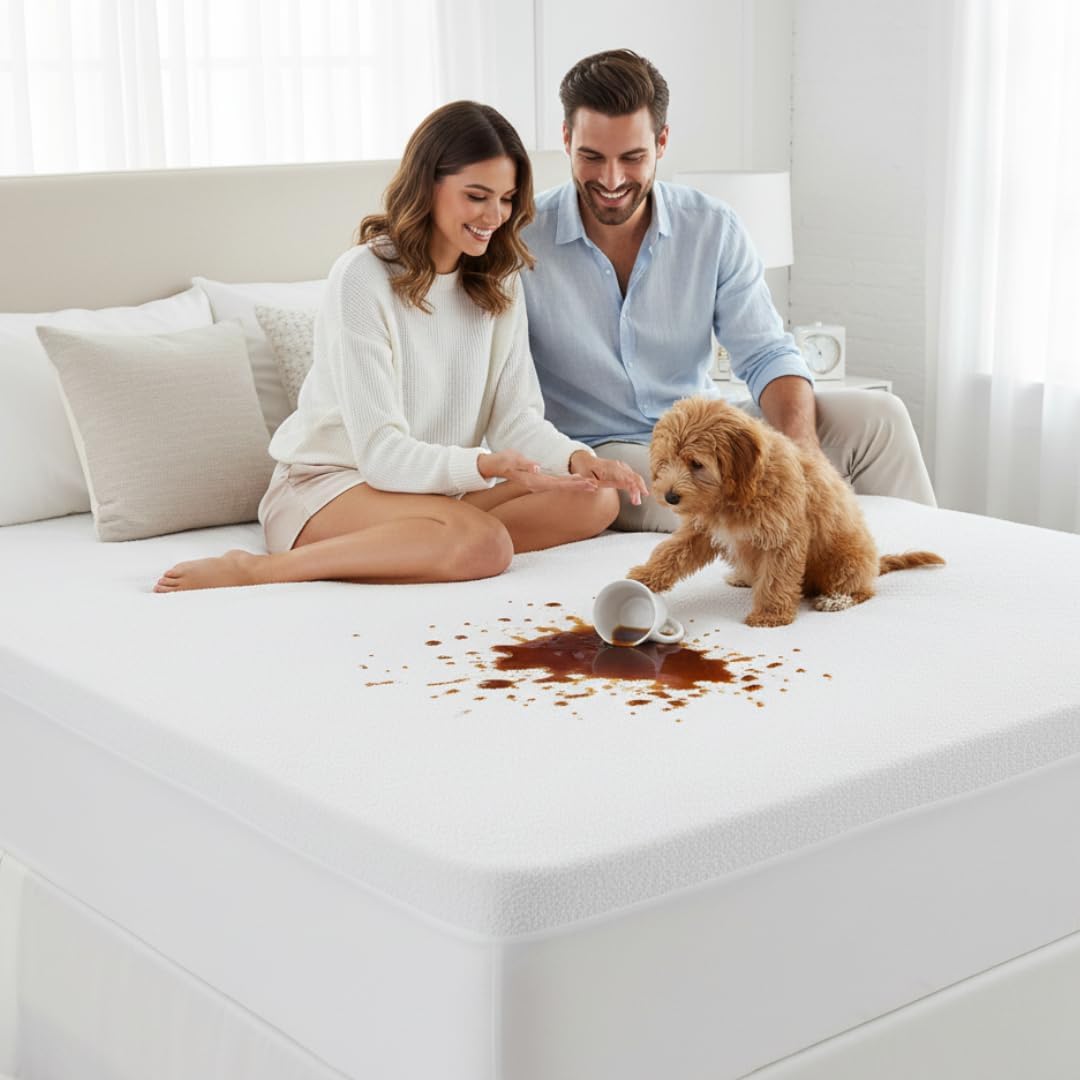 100% Waterproof Mattress Protector - 15 Cm Deep Stretch Skirt – Cot Bed (70x140) Cm Terry Towel Mattress Topper – Anti Allergy and Breathable Fitted Mattress Cover. (Cot Bed(70x140+15) Cm)