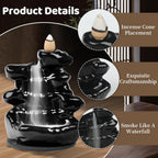 Waterfall Backflow Incense Burner, Ceramic Incense Cone Holder with 60 Cones, Tongs and Table Mat, Home Decor for Meditation, Relaxation, Purification, Yoga Gifts