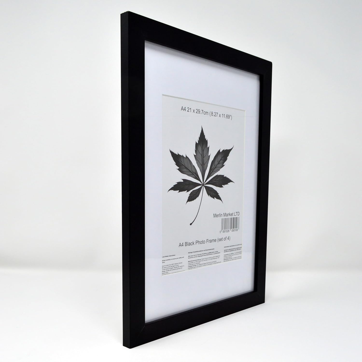 Black A4 Frame Set of 4 (21x29.7cm) with Mount for 19x14cm | Poster & Certificate Frame | Wall Mount or Table Top Display | Classic Style