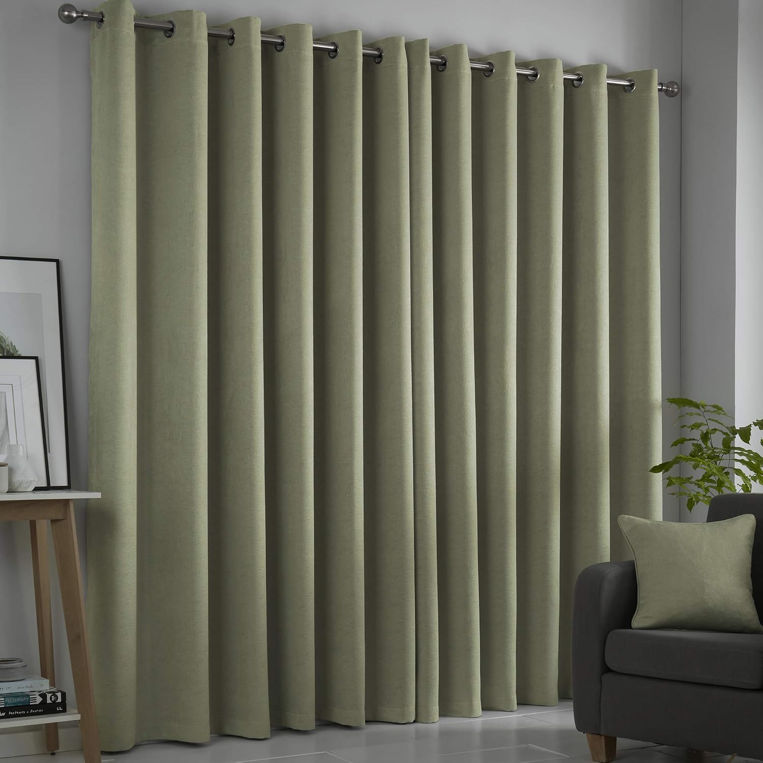 Green Curtains W46 x L90 (117 x 228cm) for Living Room & Bedroom, Eyelet, Thermal, Insulated Curtains, Ring Top, 2 Panels, Sage Green Secondary image
