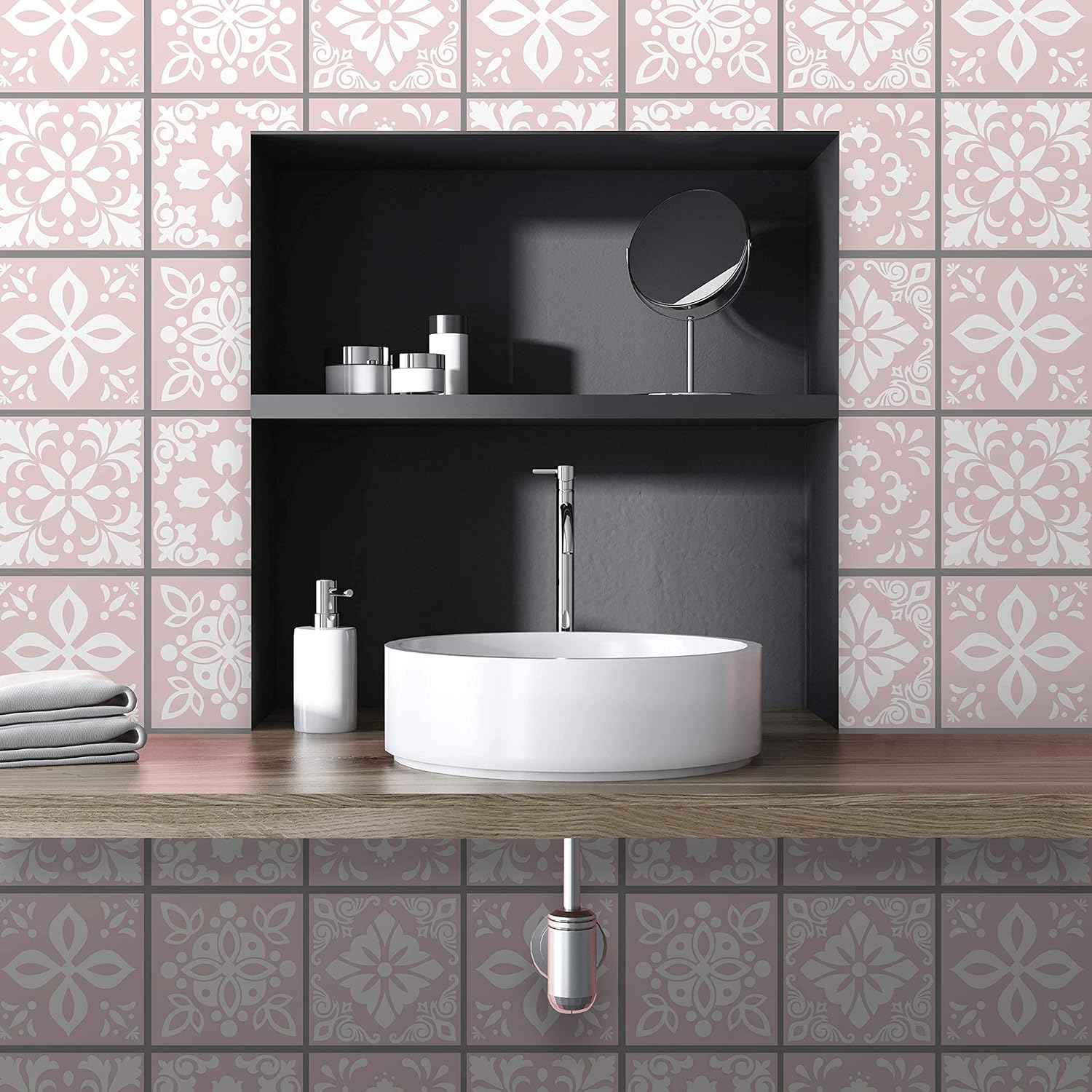 15cm 24 pcs Sevilla Light Pink Wall Tile Stickers Peel and Stick Backsplash Self-Adhesive Vinyl Home Decor DIY Living Room Splashbacks Spring Easter Decoration Tile Paint Stick on Tiles Ideas Secondary image