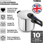 T80244 6L/22cm Pressure Cooker with Steamer Basket, Stainless Steel, Silver