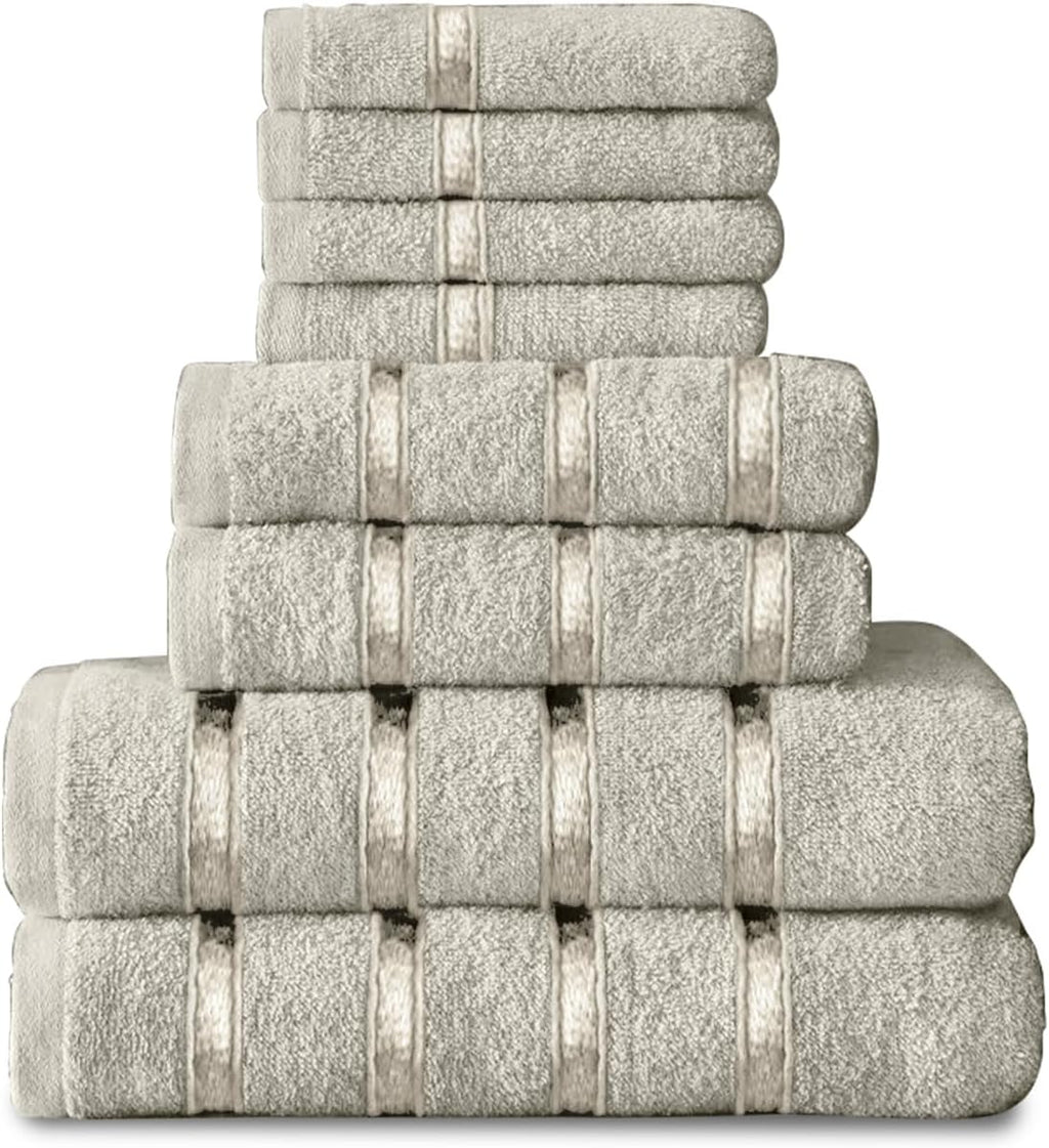 8 Piece Egyptian Cotton Towels - Quick Dry Highly Absorbent Bathroom Towel Bale - (4 Face Towel + 2 Hand Towel + 2 Bath Towel) - Cream
