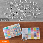 2 Pack 36 Grids Organiser Storage Box, Fishing Tackle Box, Clear Stackable Plastic Container with Adjustable Dividers for Beads, Art DIY, Crafts, Jewelry, with 5 Sheet Label Stickers