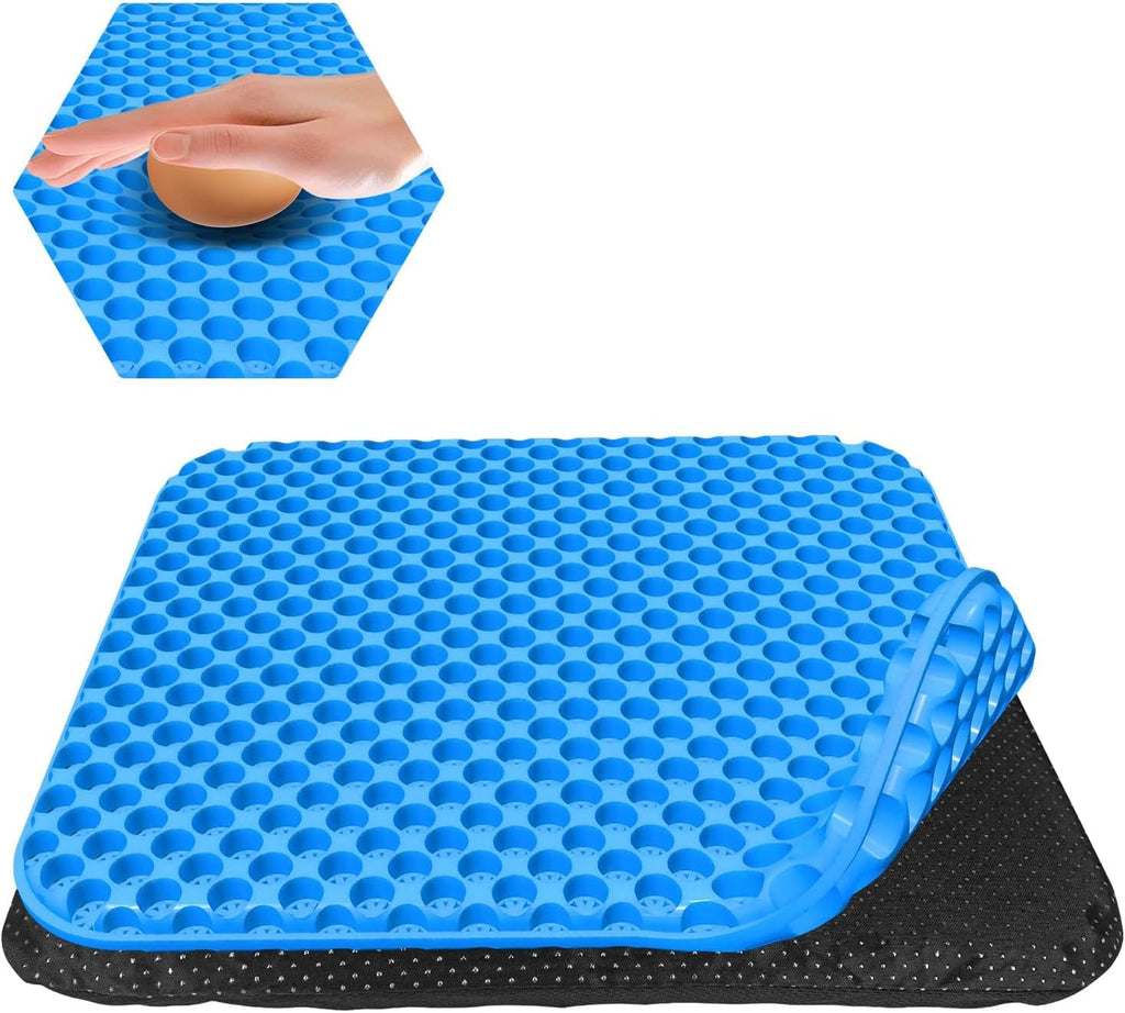 TOEVE Large Gel Seat Cushion For Long Sitting With Non-Slip Covers,Soft & Breathable For Chair,Gaming,Car,Office,Desk Chair and Wheelchair,Office Pads (45 x 45cm-Grey) (40 x 35 x 2.5 cm-Blue)