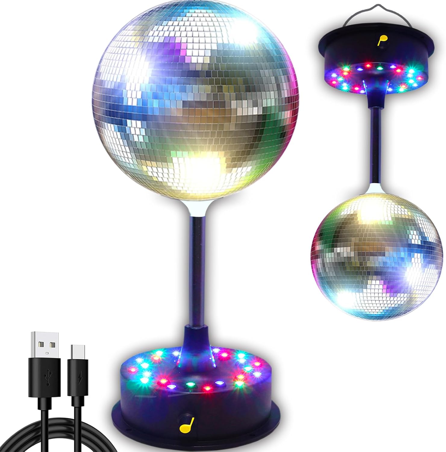 6'' Mirror Disco Ball with 24 LEDs 5-9 RPM Adjustable Rotating Motor Base Disco Lamps Ceiling Decor for Show Party Dancing Hall Club Ktv Nightclubs Bars