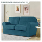 Sofa Cover with Separate Seat Cushions and Backrests Stretch Velvet Sofa Slipcover Couch Covers Furniture Protector Split Combined (Dark teal,Large 3-Seat Set 5 PCS)