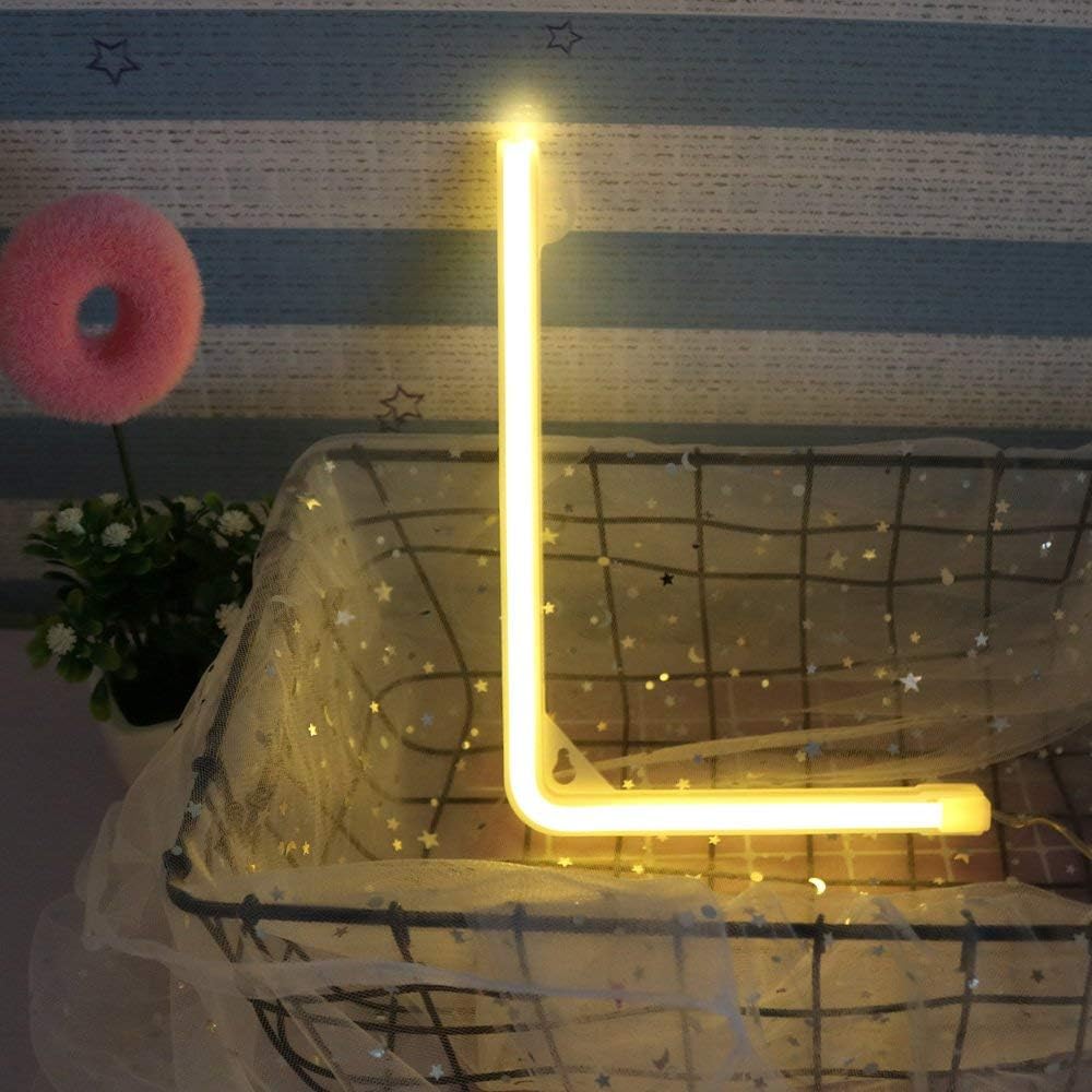 LED Letter Lights Warm White Neon Word Signs Battery/USB Operated Alphabet Sign Art Wall Light for Kids Room Wedding Birthday Party Christmas Home (L)