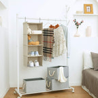 Hanging Closet Organizer for Clothes Sweaters Advanced cloth 4 shelves Hanging Wardrobe Storage Shelves, Beige Check Washable(31.5 * 12 * 12 inch)