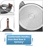 24CM Frying Pan with Lid, Granite Nonstick Frying Pans with Lid, Stone Frying Pan, Induction Compatible (24CM)
