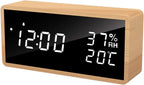 Alarm Clock Bedside, Wooden Digital Alarm Clocks Non Ticking, Adjustable Brightness & USB Charging for Bedside, Desk, Shelf