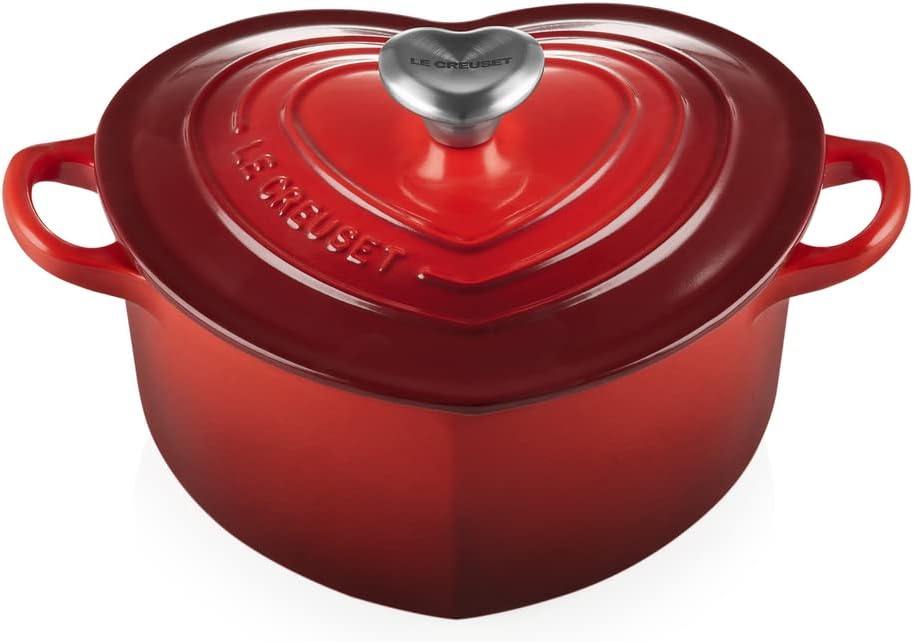 Enamelled Cast Iron Heart Casserole with Heart Shaped Knob, 20 cm, Cerise, 21401200602455