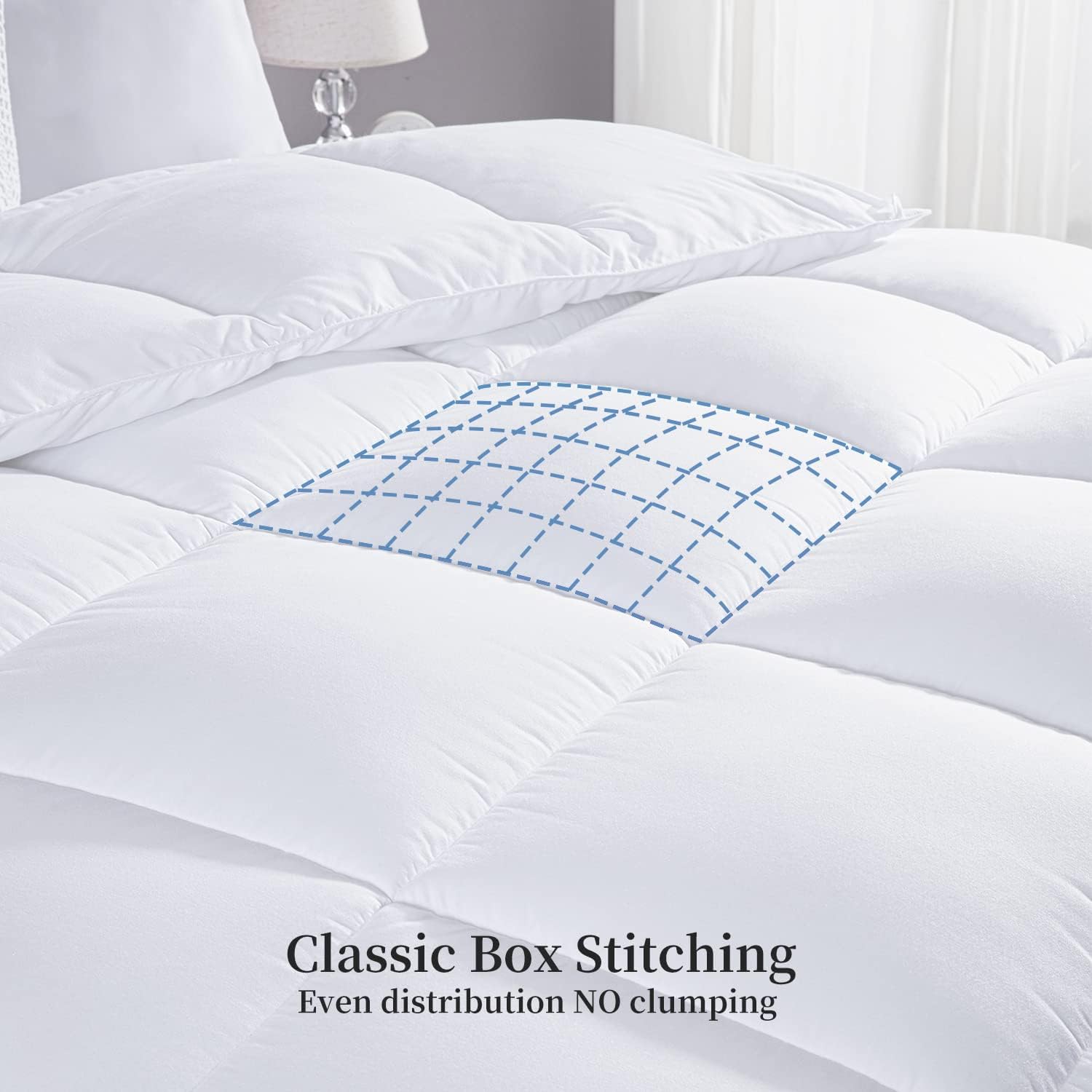Kingsley trend King Comforter Duvet Insert - All Season Quilted Ultra Soft Breathable Down Alternative, Box Stitch White Comforter with Corner Tabs, 104x92