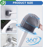 Silicone Toilet Brush with Quick Drying Holder Set -2Pack, Bathroom Toilet Brushes Set with No-Slip Silicone Handle & Anti-drip Base (Flooring/Wall Mounted) -White