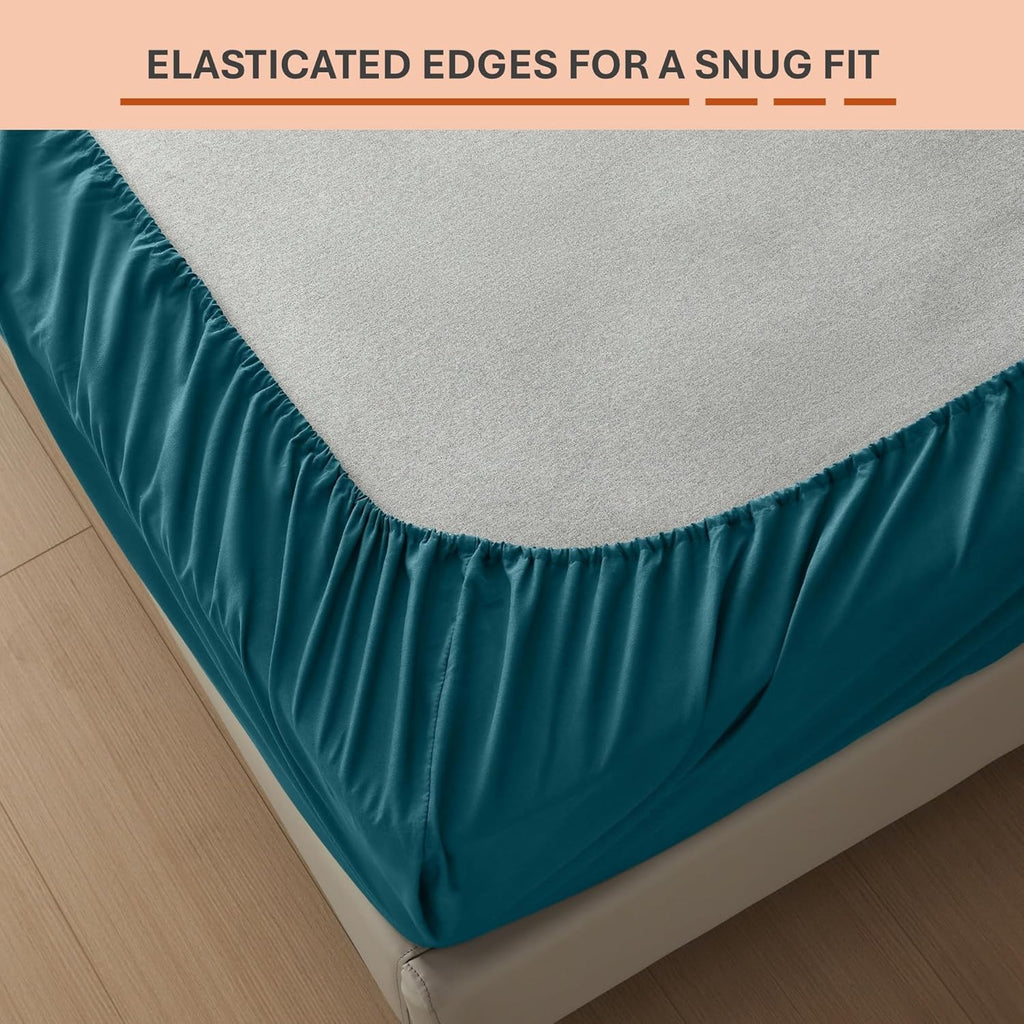 Anti-Allergy Anti-Bacterial Brushed Microfibre Polyester Fitted Bed Sheet - 28cm Depth, Easy Care, Fade Resistant (Teal, 4ft Small Double)