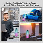 Sports Water Bottle with Straw – 1 Litre Leakproof Plastic Water Bottle for Fitness and On-the-Go - Motivational Time Marker Leak-Proof Tritan BPA-Free (Green-Pink)