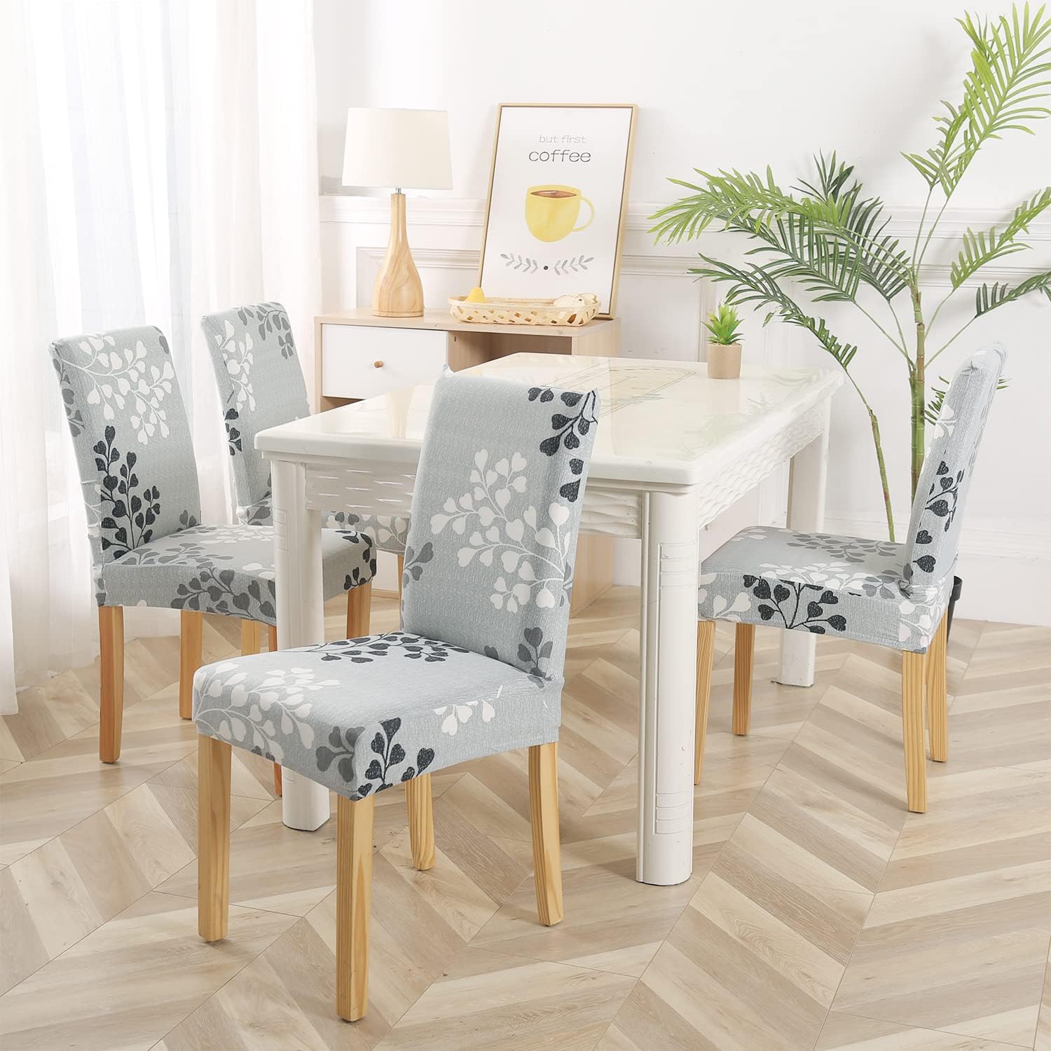 Dining Room Chair Covers Set of 4 Super Fit Stretch Removable Washable Dining Chair Protector Cover Seat Slipcover for Hotel, Dining Room, Ceremony, Banquet Wedding Party(Leaf Style)