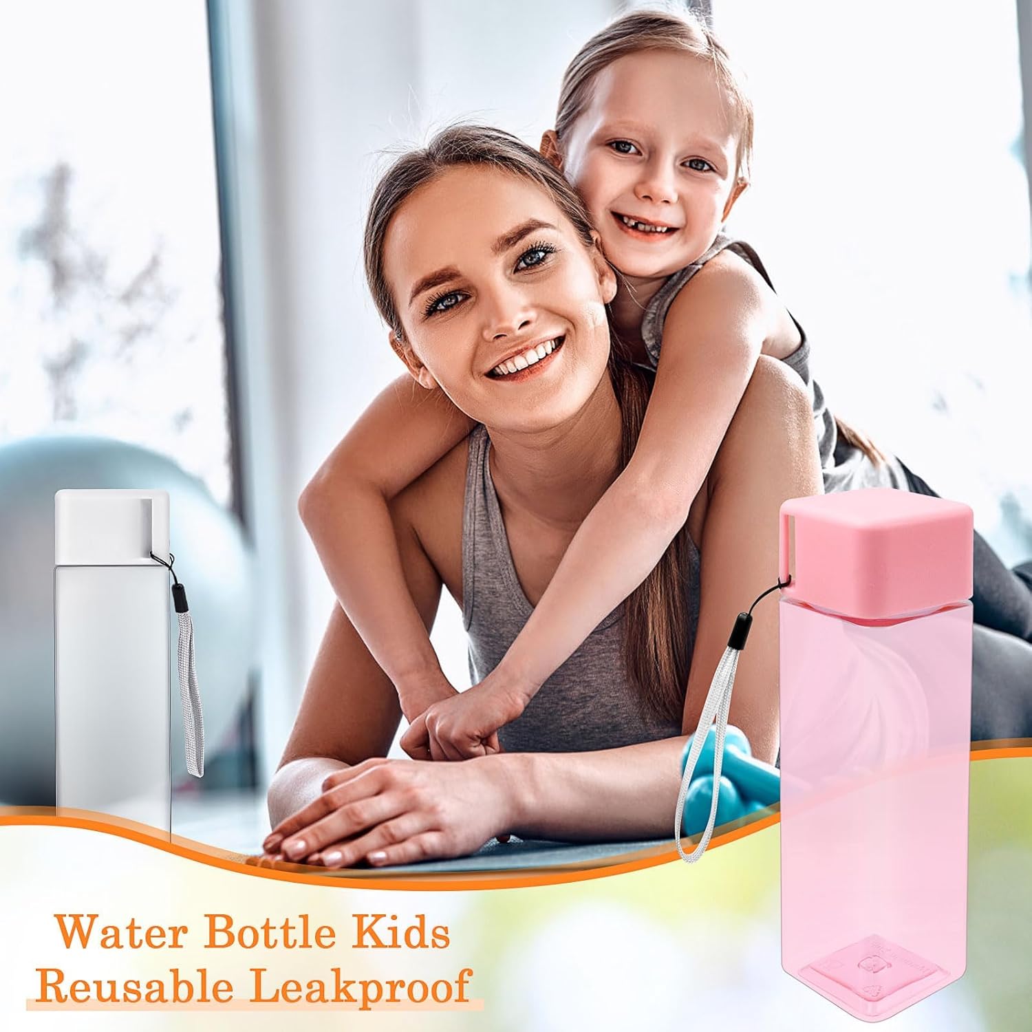 20 Pack Kids Plastic Water Bottle Bulk 500ml Sport Water Bottle, Reusable Square Drink Bottles, Lightweight Leakproof Beverage Bottles with Handle Strap for School, Gym, Outdoor Fitness, Travel