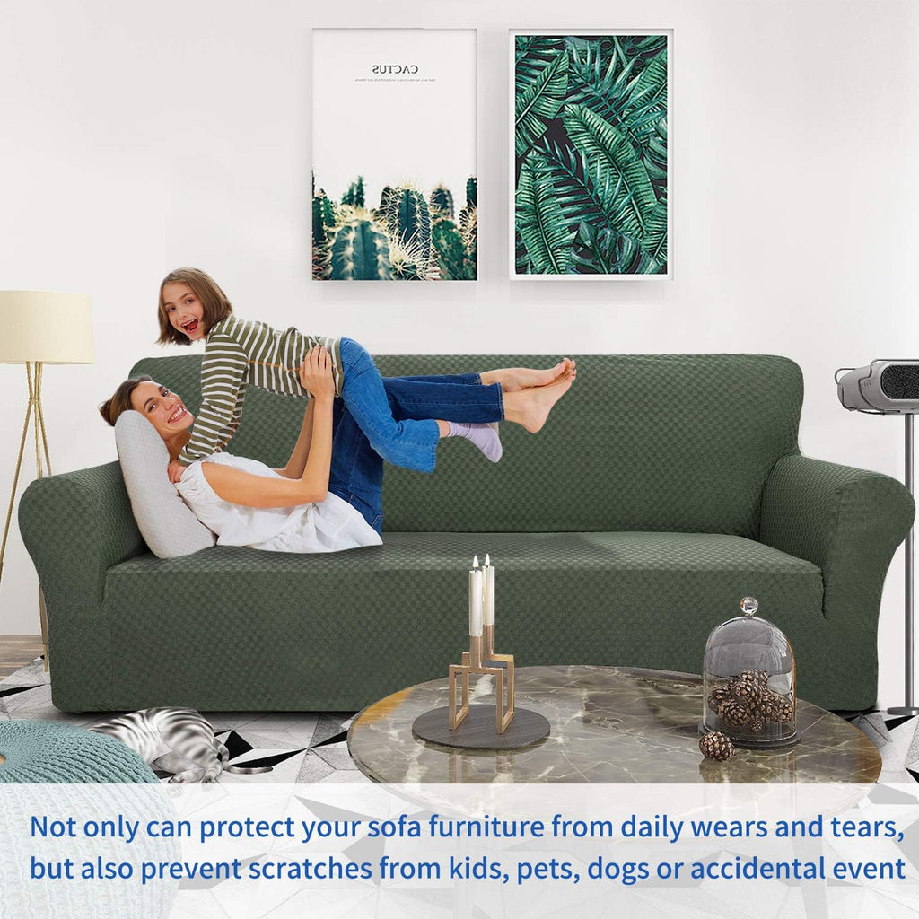 MAXIJIN Newest Jacquard Chair Covers for Living Room, Super Stretch Non Slip Chair Slipcover with Arms Dogs Pet Friendly 1-Piece Elastic Sofa Couch Protector Armchair Cover (1 Seater, Army Green)