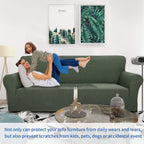 MAXIJIN Newest Jacquard Chair Covers for Living Room, Super Stretch Non Slip Chair Slipcover with Arms Dogs Pet Friendly 1-Piece Elastic Sofa Couch Protector Armchair Cover (1 Seater, Army Green)