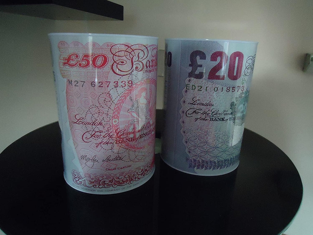 Sterling Money Box Tin - Piggy Bank, Coin, Cash Tin and Savings Tin to Save Birthday Money, Holiday and Christmas Fund - Multi-Colour - One Random Supplied