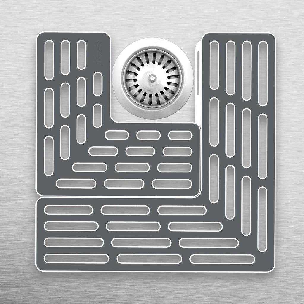 Sink Saver- 2 piece Adjustable Kitchen Sink Protector Mat with non slip feet, Grey
